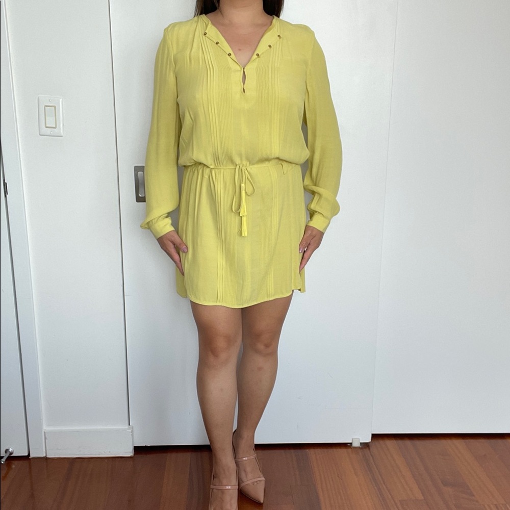 Diane Von Furstenberg Yellow Silk Tie Waist Dress